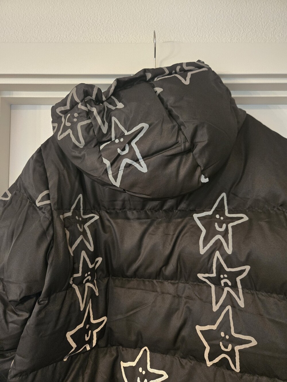 NWT! Lazy Oaf Happy Sad Reflective Print Longline Puffer Coat. Size S - Picture 9 of 16